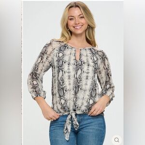 WEST K - VERONICA TIE FRONT BLACK & WHITE SNAKESKIN PRINT BLOUSE   MEDIU…